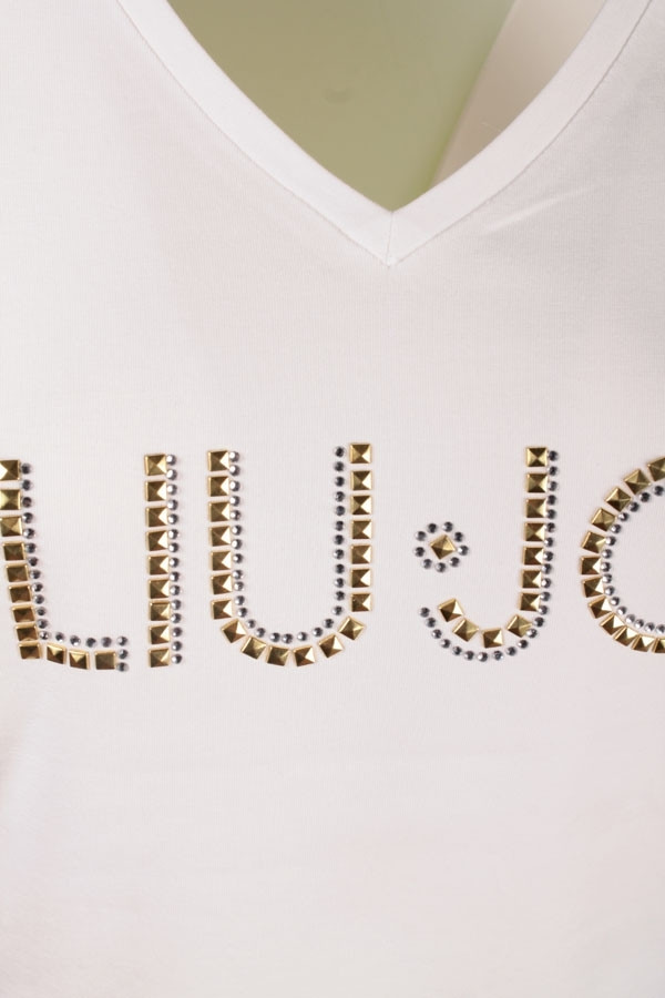 Liu Jo T-shirt Senza Maniche Donna VA5151JS923 - Verde Militare Con Strass, Scollo Rotondo E Aletta Con Risvolto - 100% Cotone