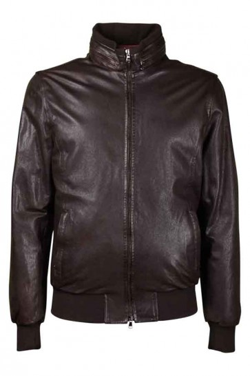 Men Brown Leather Jacket Barba Napoli